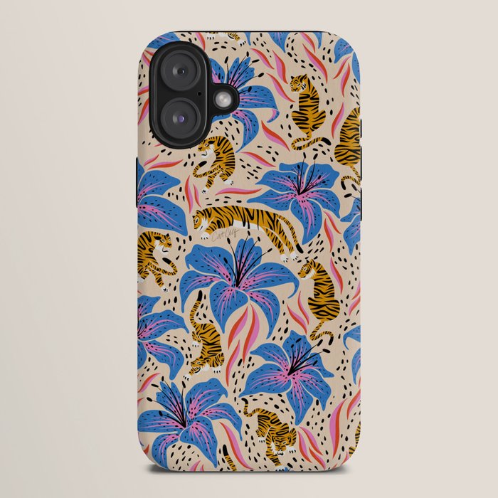Tigers & Tiger Lilies - Blue & Yellow iPhone Case