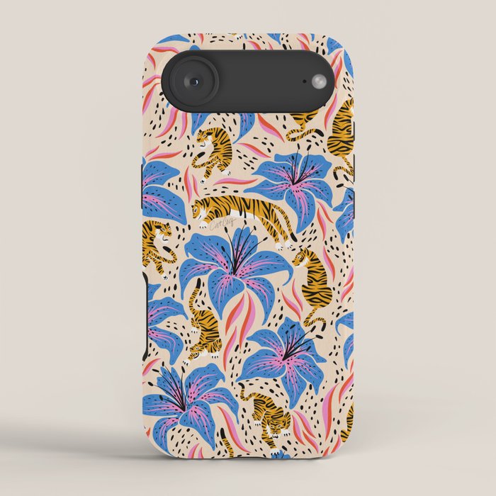 Tigers & Tiger Lilies - Blue & Yellow iPhone Case