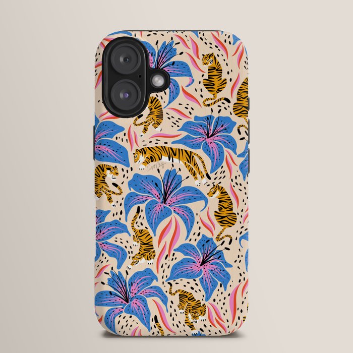 Tigers & Tiger Lilies - Blue & Yellow iPhone Case