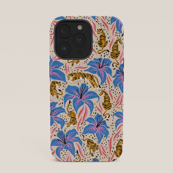 Tigers & Tiger Lilies - Blue & Yellow iPhone Case