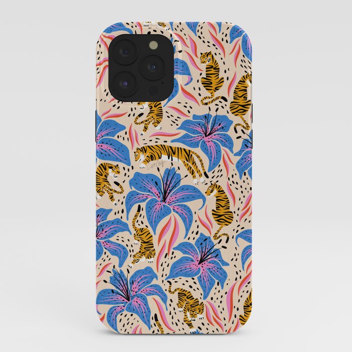 Tigers & Tiger Lilies - Blue & Yellow iPhone Case