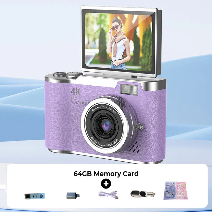 💎 60% off! 💎 4K HD digital camera with flip screen: 8x zoom, autofocus, and rotating screen for vlogs and selfies 📸🌈