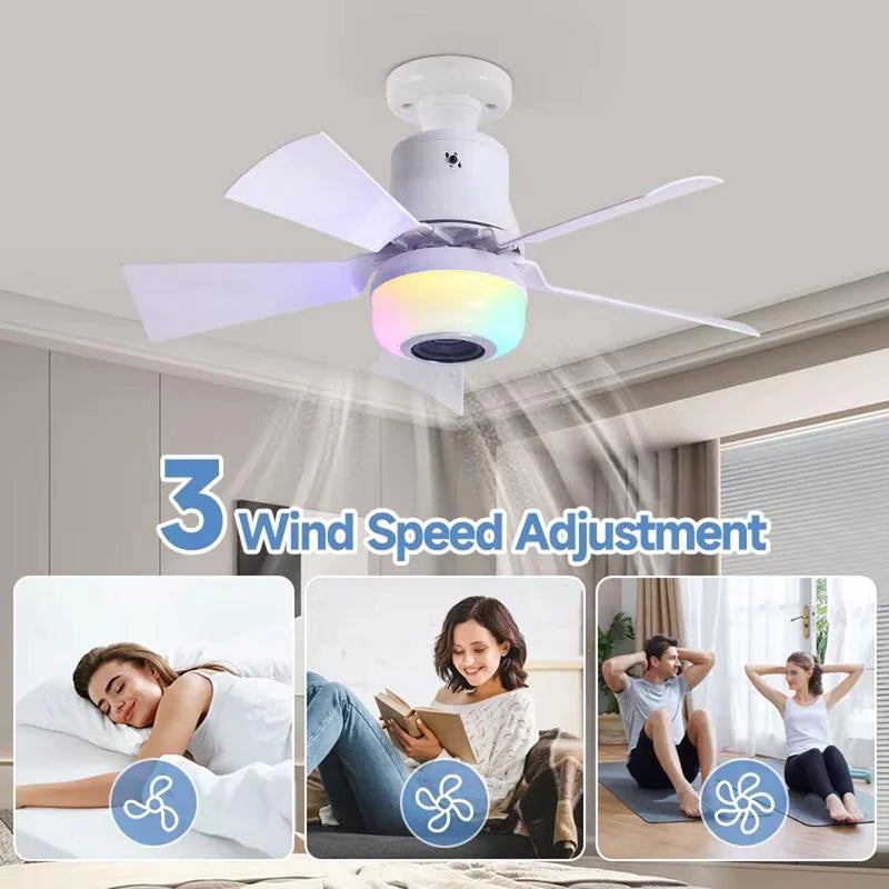 🍃Smart Ceiling Fan with RGB Lighting & Bluetooth Speaker - 3 Levels, Remote Control & E27 Base