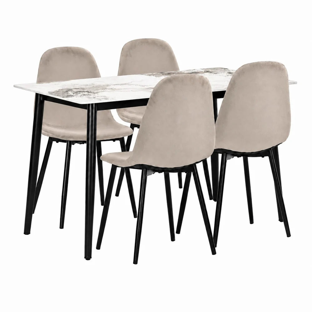 At Performance See all products Kitchen / Dining Room Table Set with 4 Chairs, Gray Sintered Stone Top and Velvet, 120x70 cm