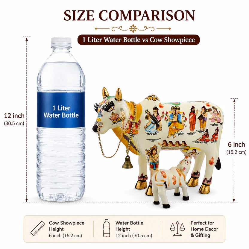 Kamdhenu Cow & Calf Idol – Sacred Symbol of Prosperity & Divine Blessings - 19cm
