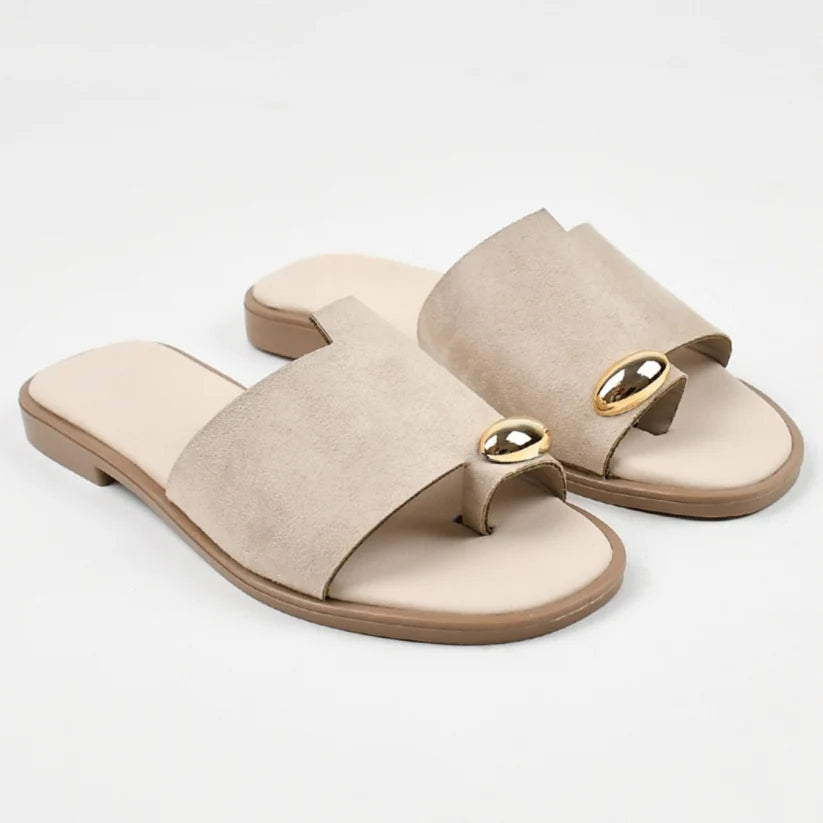 Flat Sandals with Metallic Detail