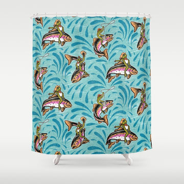 Rodeo Frogs - Aqua Shower Curtain