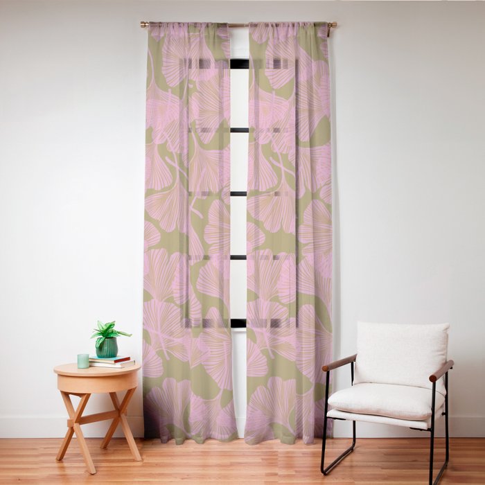 Pink Ginkgo Leaf Pattern Window Curtain