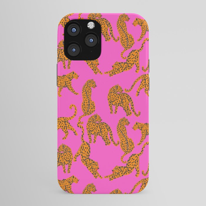 Abstract leopard with red lips illustration in fuchsia background  iPhone Case