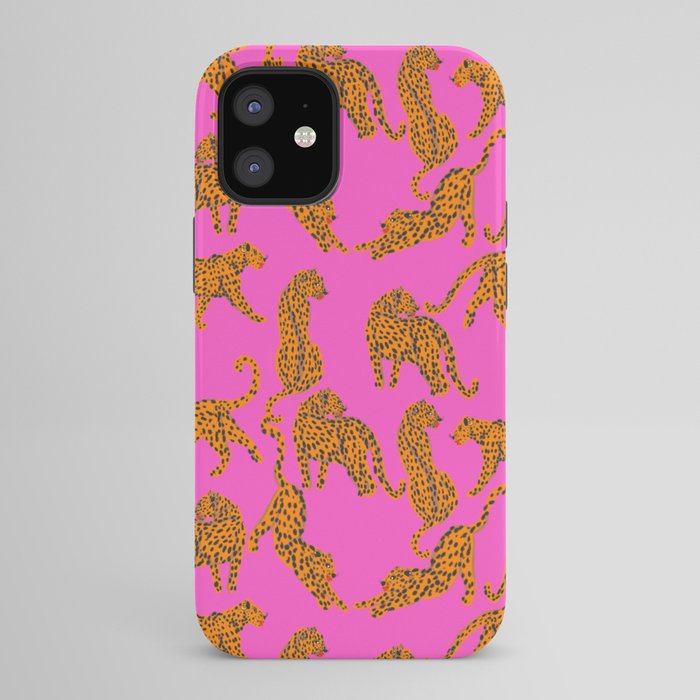 Abstract leopard with red lips illustration in fuchsia background  iPhone Case