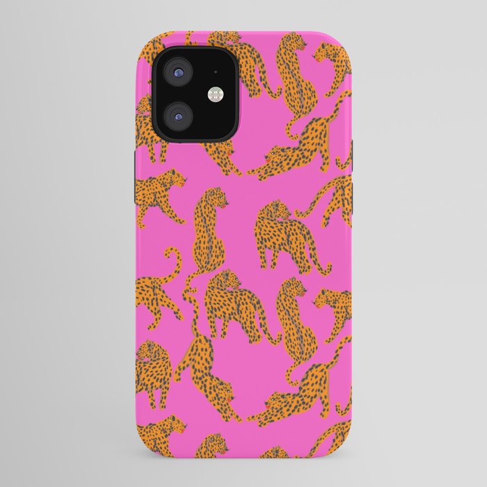 Abstract leopard with red lips illustration in fuchsia background  iPhone Case