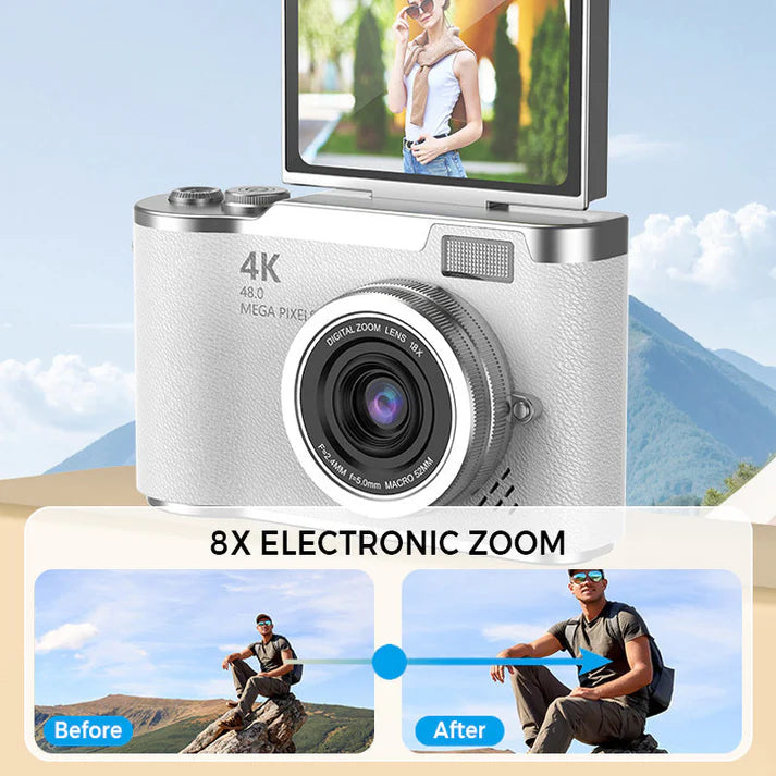 💎 60% off! 💎 4K HD digital camera with flip screen: 8x zoom, autofocus, and rotating screen for vlogs and selfies 📸🌈