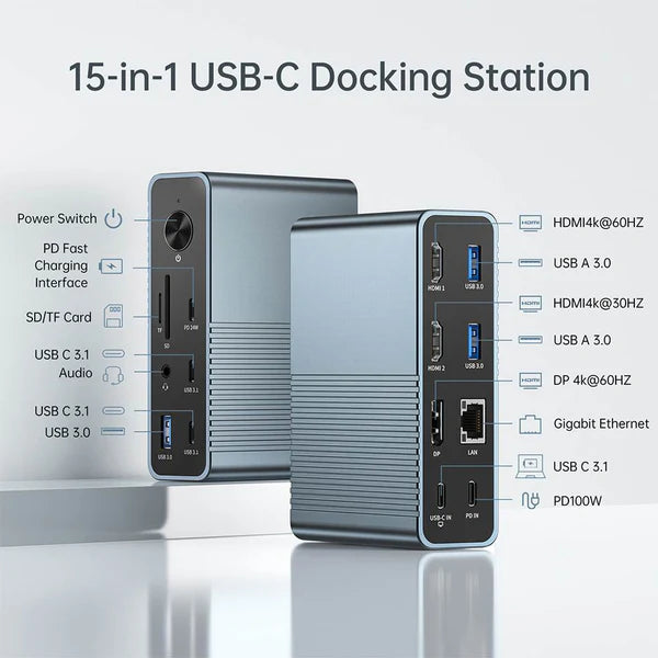 Acasis 15-in-1 4K 60Hz USB-C Desktop Docking Station for Laptop and PC