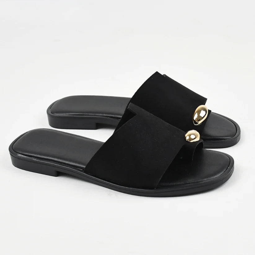 Flat Sandals with Metallic Detail