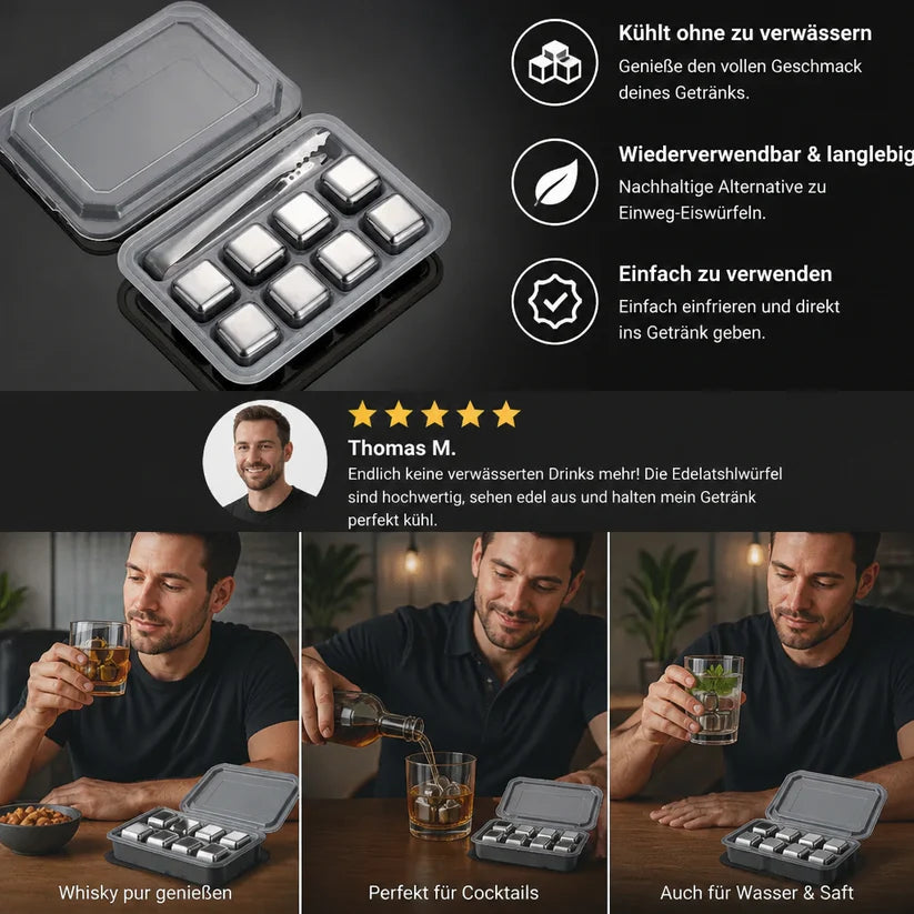 Practical stainless steel ice cube trays – Reusable cooling set for cold drinks