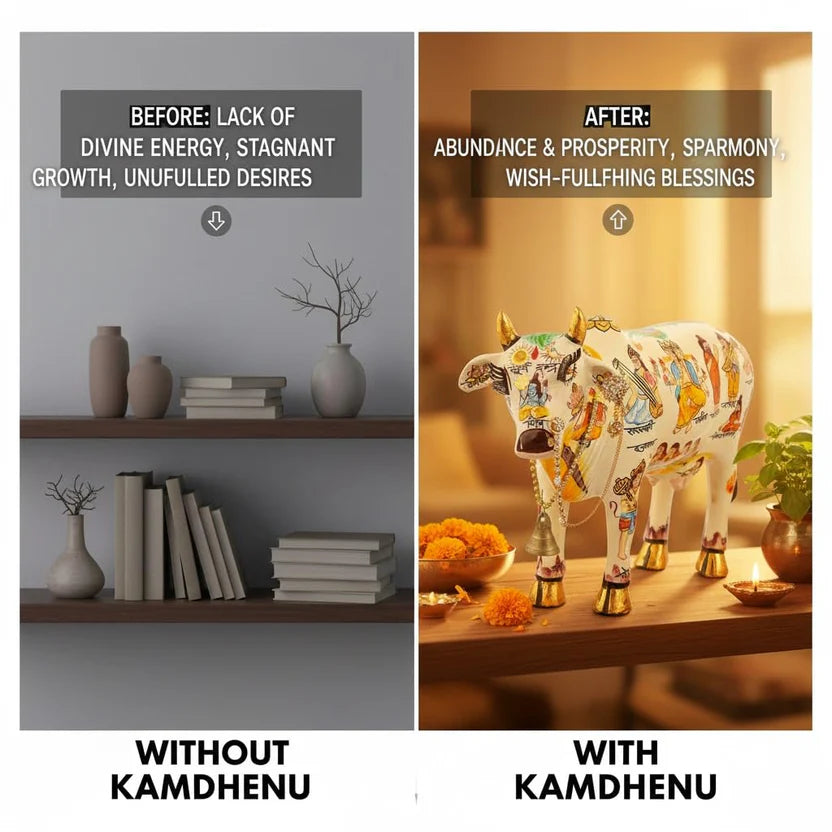 Kamdhenu Cow & Calf Idol – Sacred Symbol of Prosperity & Divine Blessings - 19cm