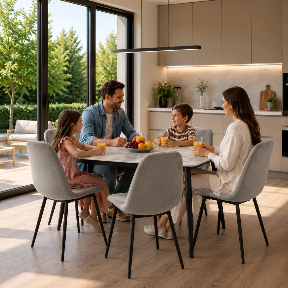 At Performance See all products Kitchen / Dining Room Table Set with 4 Chairs, Gray Sintered Stone Top and Velvet, 120x70 cm