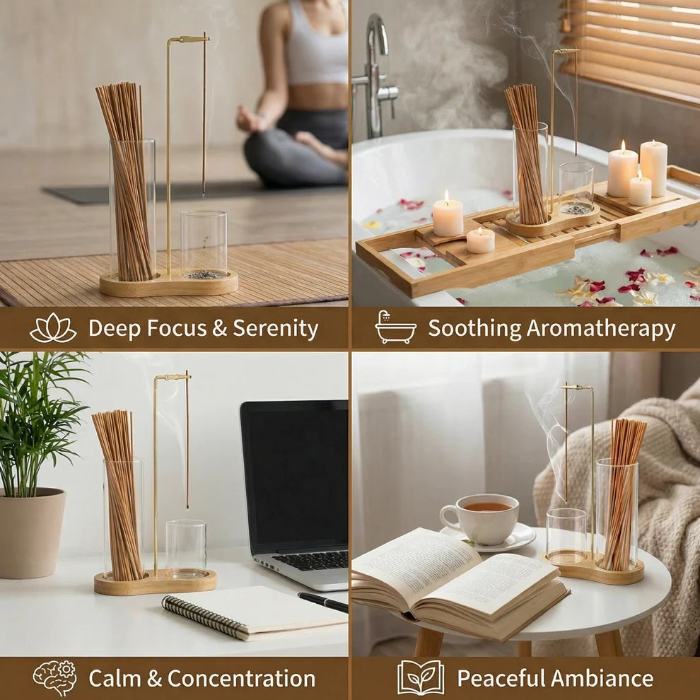 2-in-1 Incense Holder Set for Meditation and Relaxation with Glass Ash Catcher