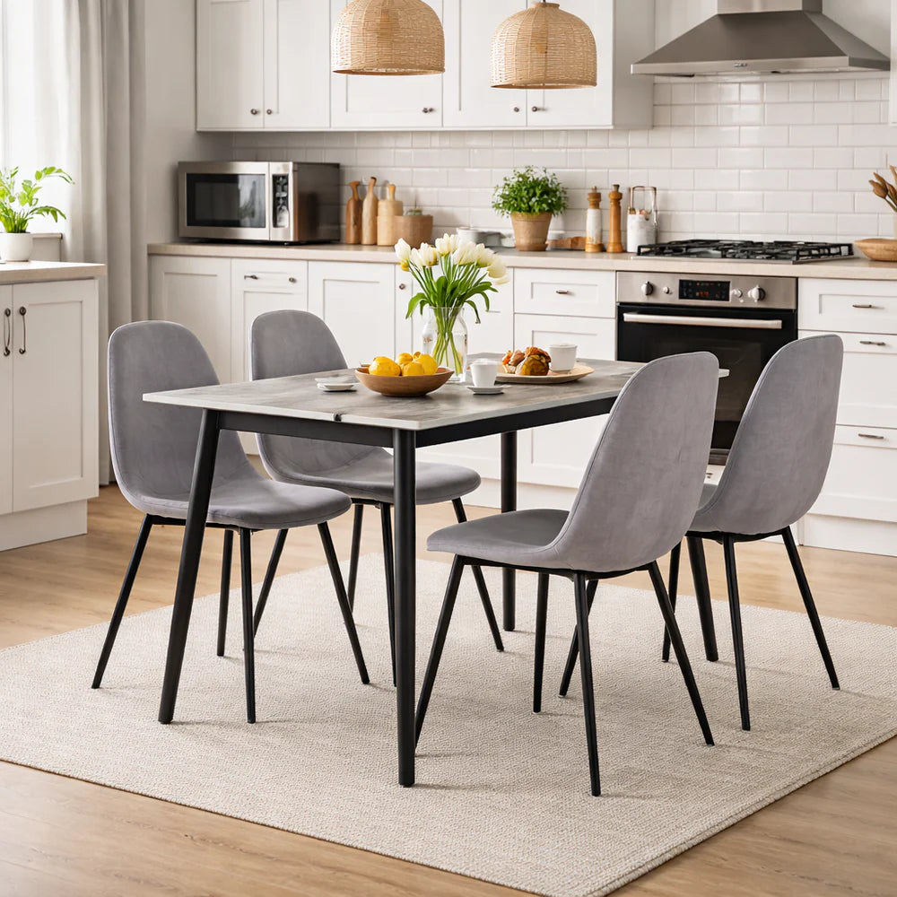 At Performance See all products Kitchen / Dining Room Table Set with 4 Chairs, Gray Sintered Stone Top and Velvet, 120x70 cm