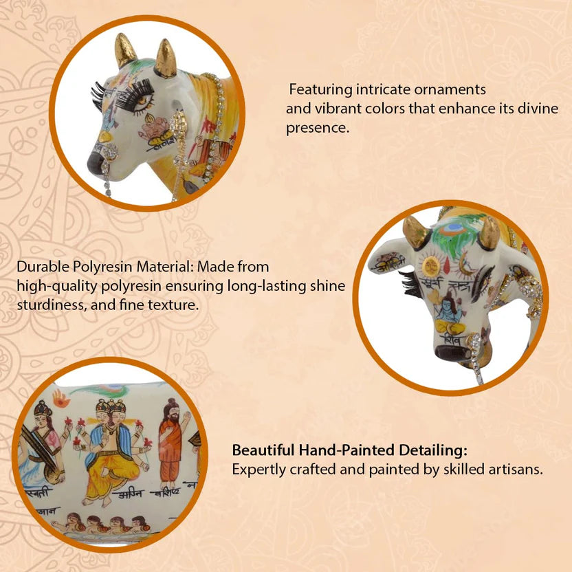 Kamdhenu Cow & Calf Idol – Sacred Symbol of Prosperity & Divine Blessings - 19cm