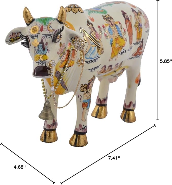 Kamdhenu Cow & Calf Idol – Sacred Symbol of Prosperity & Divine Blessings - 19cm