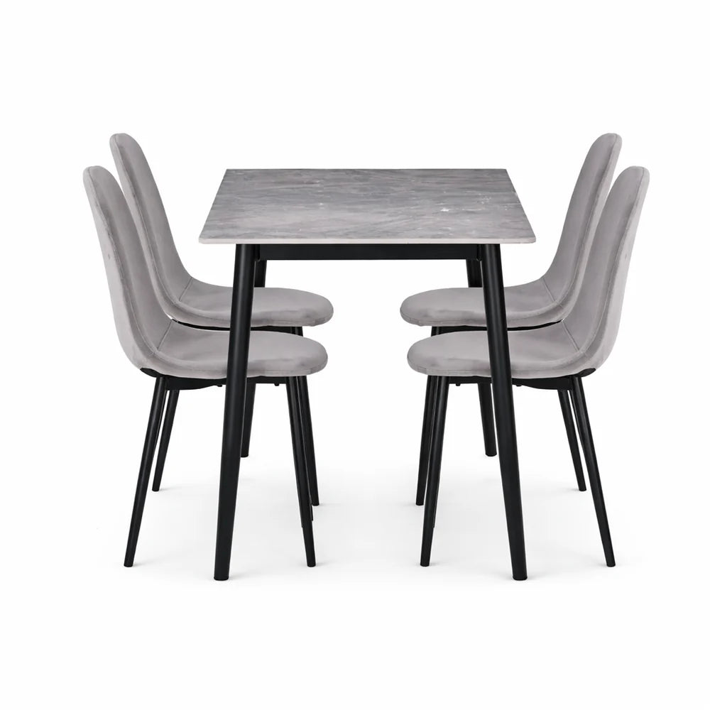 At Performance See all products Kitchen / Dining Room Table Set with 4 Chairs, Gray Sintered Stone Top and Velvet, 120x70 cm