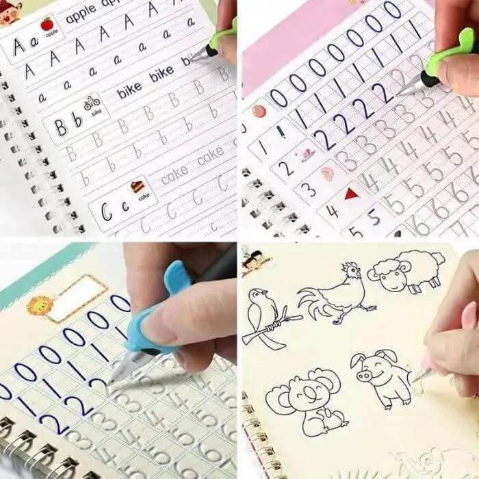 Pack of 4 Reusable Magic Notebooks + 20 Free Pens – Learn without stopping!