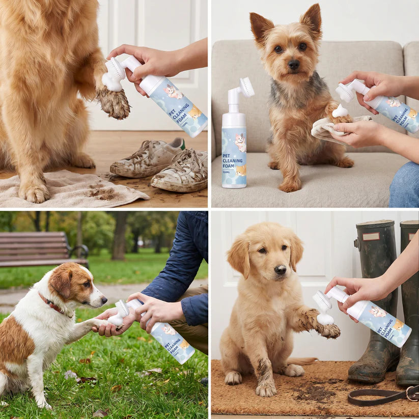 Waterless & Gentle Paw Cleaning Foam with Brush for Dogs