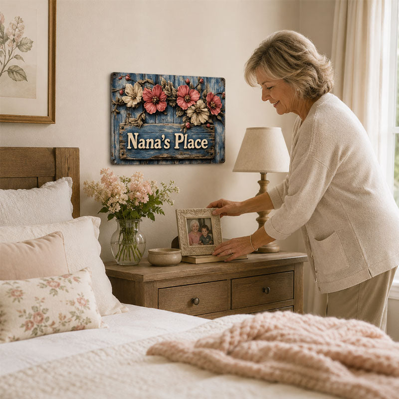 Welcome to Nana's Place: Charming Floral Garden Sign & Home Accent