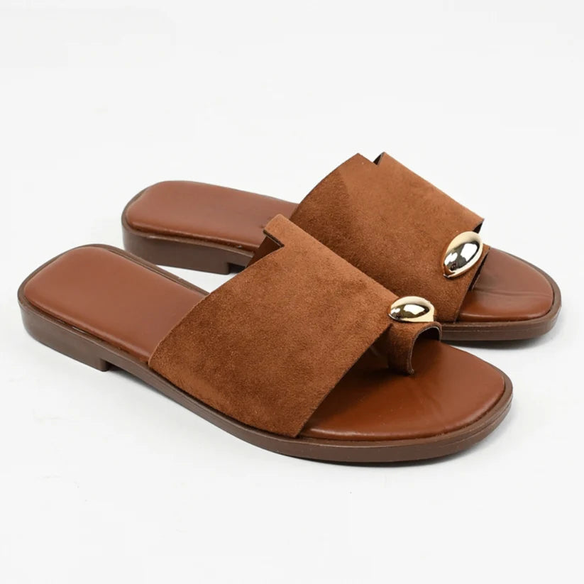 Flat Sandals with Metallic Detail