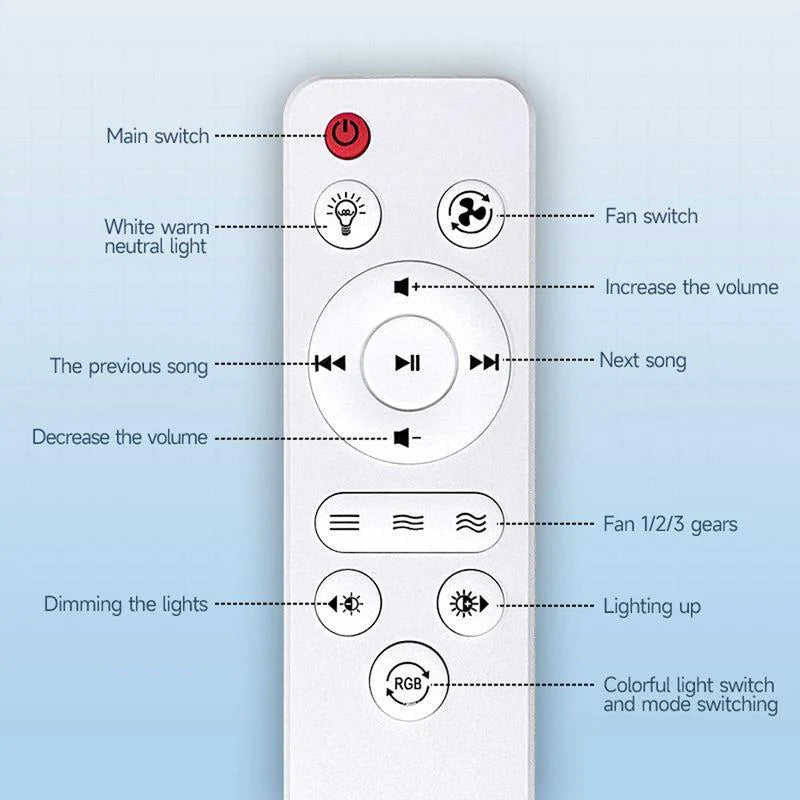 🍃Smart Ceiling Fan with RGB Lighting & Bluetooth Speaker - 3 Levels, Remote Control & E27 Base