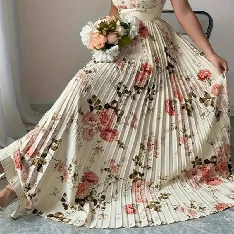 👗🌺 ELEGANT FLORAL PRINT MAXI DRESS WITH PLEATS - 50% OFF! Romantic, flattering & perfect for spring, summer & festive occasions 💫