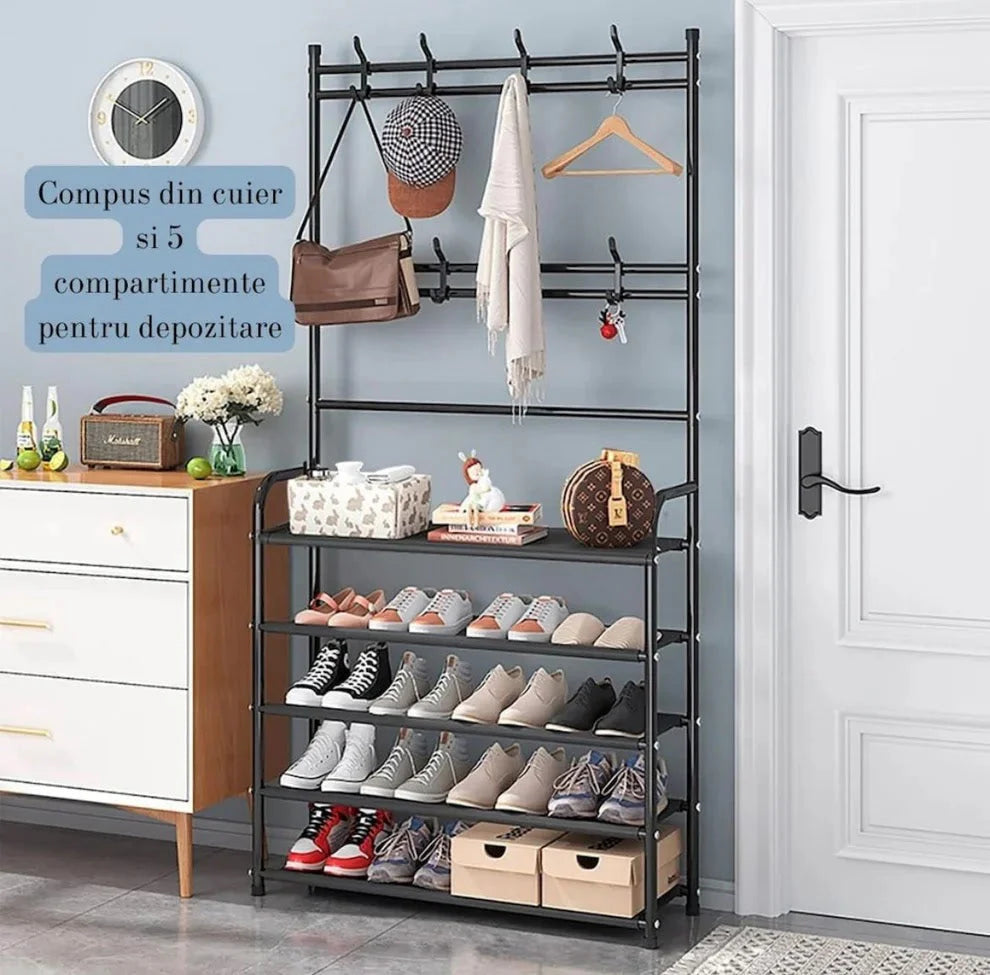 Metal Shoe Hanger 5 Shelves, 60x26x170cm, 2 Clothes Bars, Black