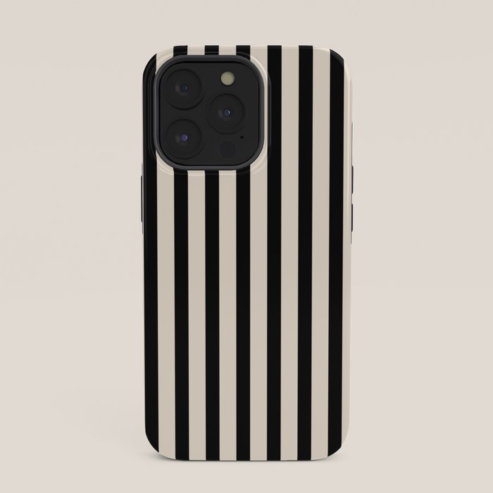 Fine Stripes Vertical Minimalist Pattern in Black and Almond Cream iPhone Case