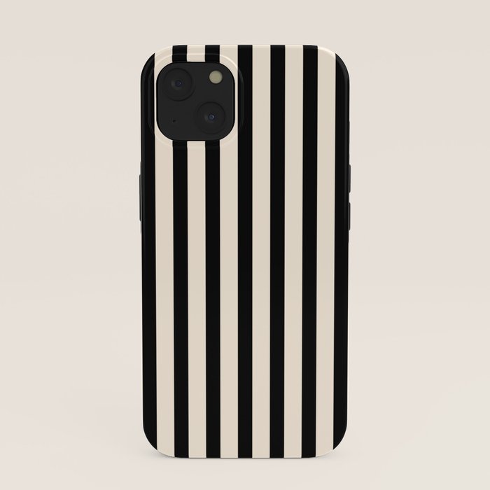 Fine Stripes Vertical Minimalist Pattern in Black and Almond Cream iPhone Case