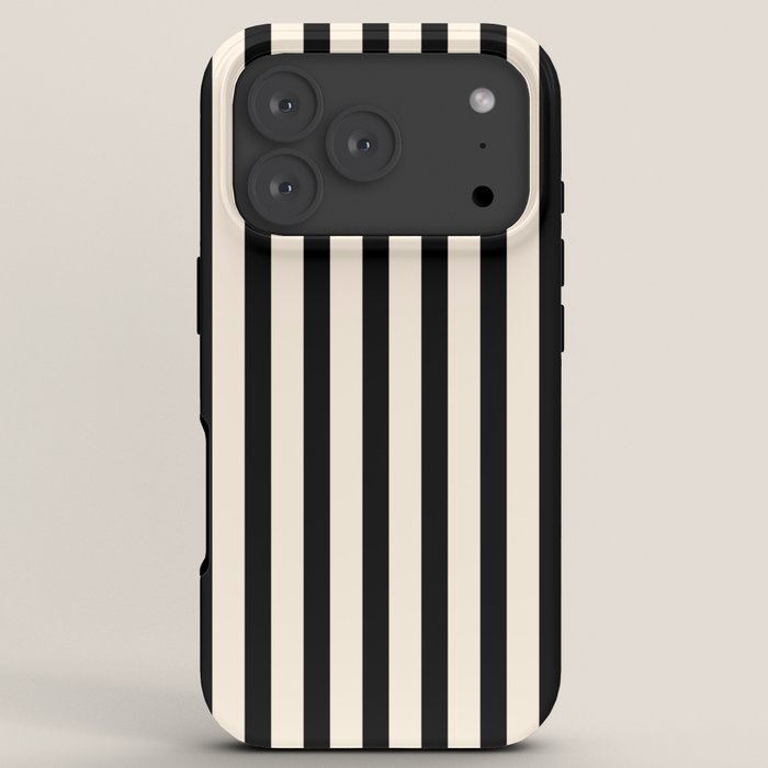 Fine Stripes Vertical Minimalist Pattern in Black and Almond Cream iPhone Case