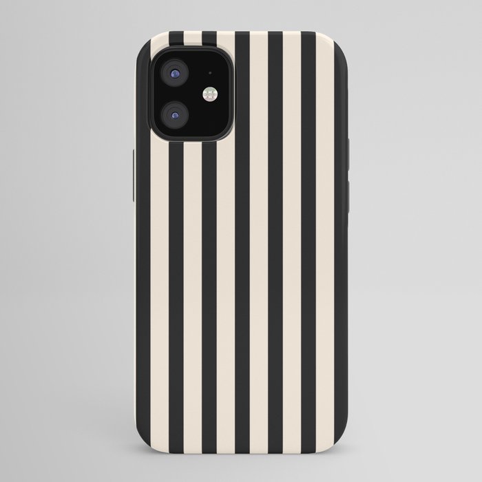 Fine Stripes Vertical Minimalist Pattern in Black and Almond Cream iPhone Case