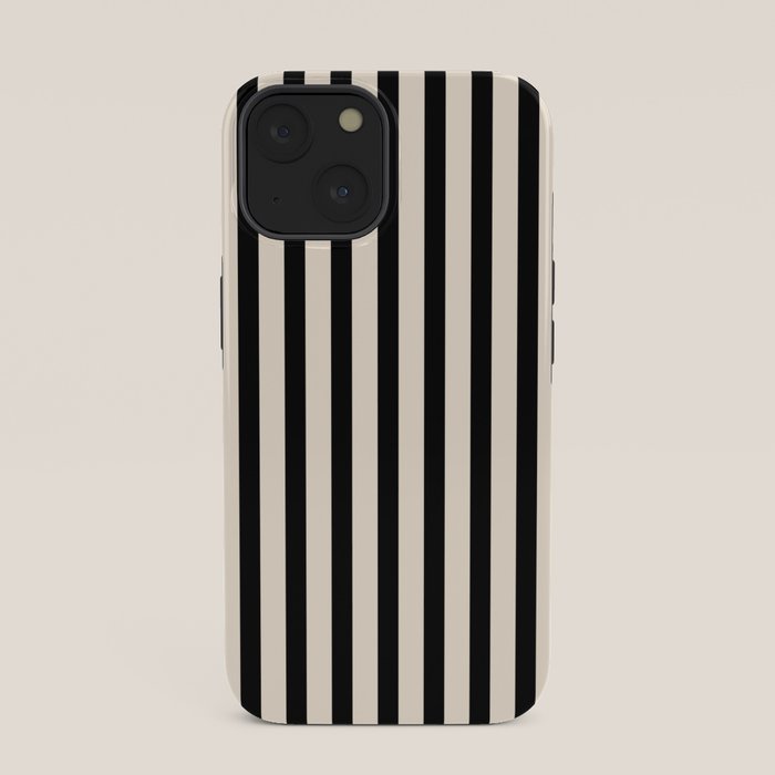 Fine Stripes Vertical Minimalist Pattern in Black and Almond Cream iPhone Case