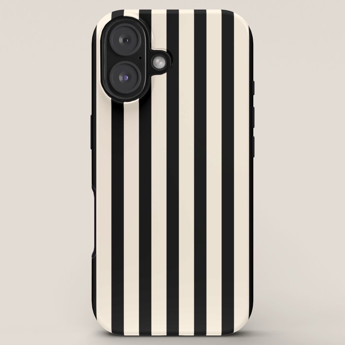 Fine Stripes Vertical Minimalist Pattern in Black and Almond Cream iPhone Case
