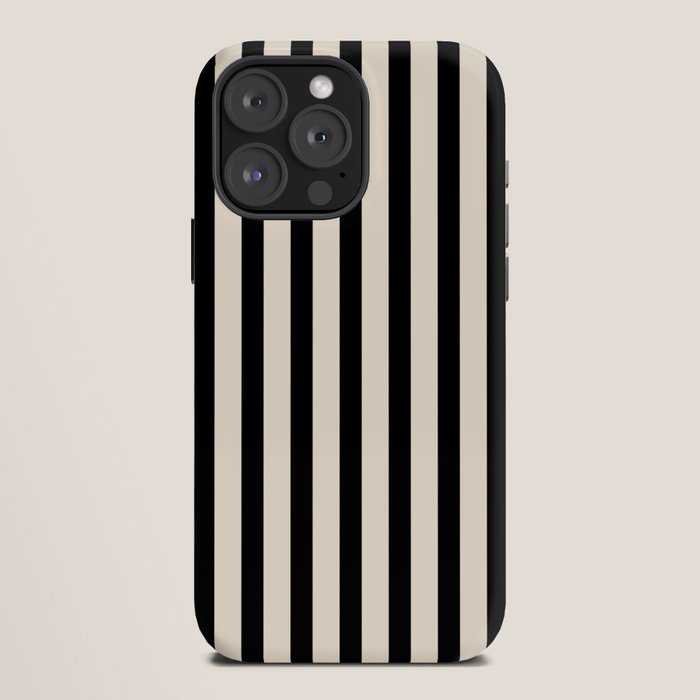 Fine Stripes Vertical Minimalist Pattern in Black and Almond Cream iPhone Case