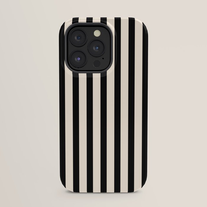 Fine Stripes Vertical Minimalist Pattern in Black and Almond Cream iPhone Case