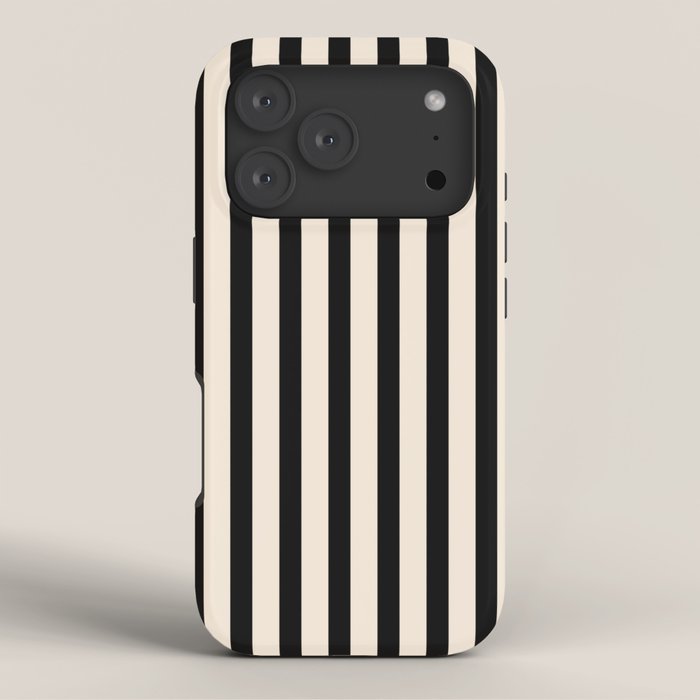 Fine Stripes Vertical Minimalist Pattern in Black and Almond Cream iPhone Case