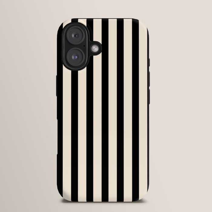 Fine Stripes Vertical Minimalist Pattern in Black and Almond Cream iPhone Case