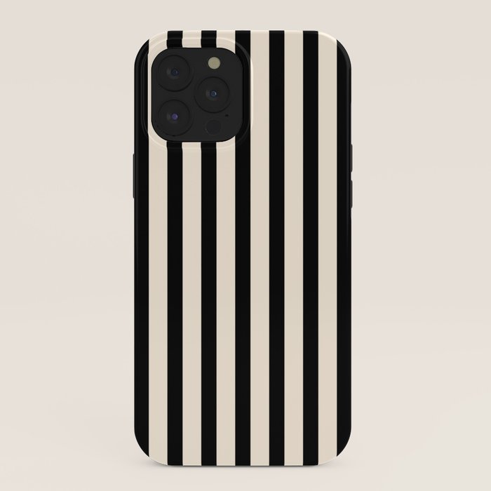 Fine Stripes Vertical Minimalist Pattern in Black and Almond Cream iPhone Case