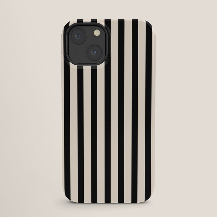 Fine Stripes Vertical Minimalist Pattern in Black and Almond Cream iPhone Case