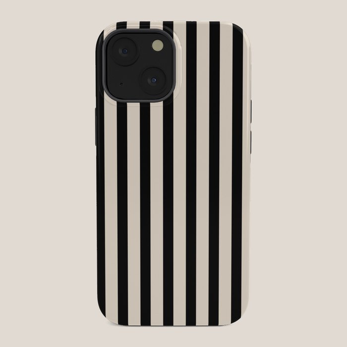 Fine Stripes Vertical Minimalist Pattern in Black and Almond Cream iPhone Case