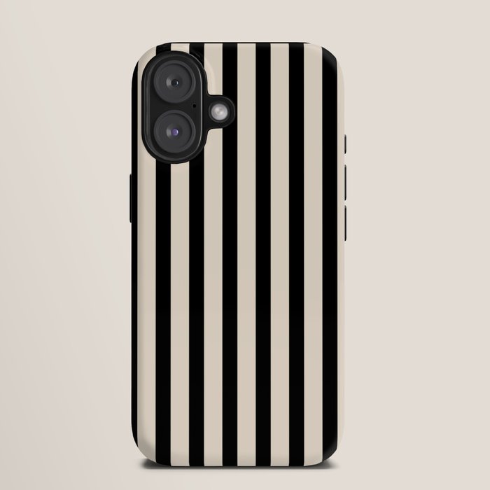 Fine Stripes Vertical Minimalist Pattern in Black and Almond Cream iPhone Case