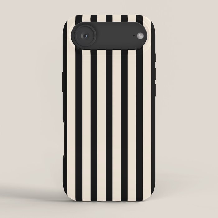 Fine Stripes Vertical Minimalist Pattern in Black and Almond Cream iPhone Case