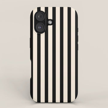 Fine Stripes Vertical Minimalist Pattern in Black and Almond Cream iPhone Case