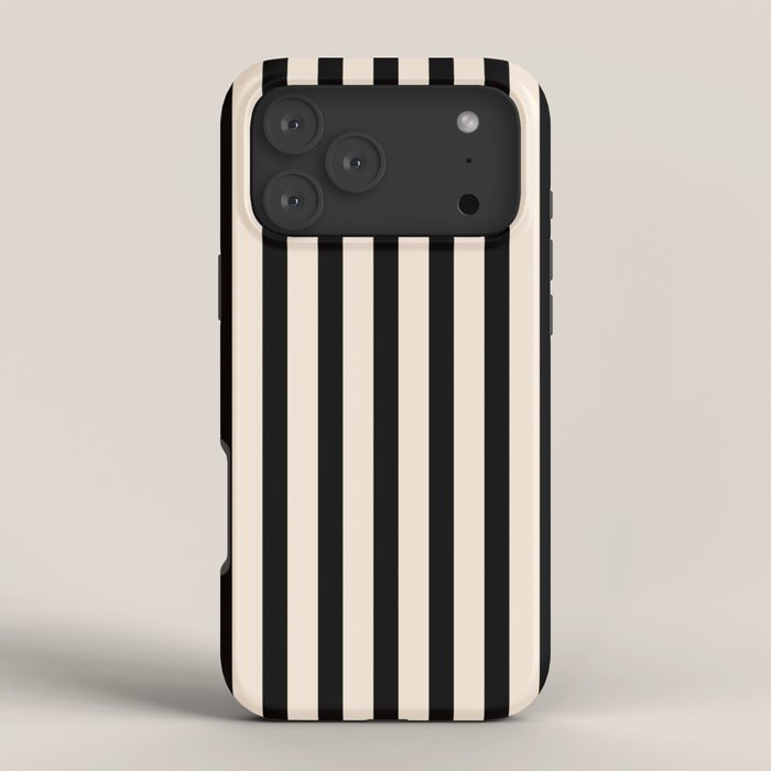 Fine Stripes Vertical Minimalist Pattern in Black and Almond Cream iPhone Case